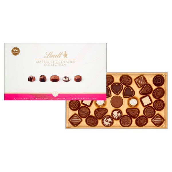 Lindt Master Chocolatier Collection | 31 Assorted Milk, Dark and White Chocolates, Large Box, 320g | Gift Present or Sharing Box for Him and Her | Christmas, Birthday, Congratulations, Thank you