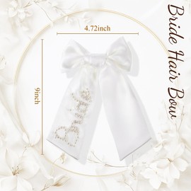 Silkfly Bride Pearl Hair Bow, Bachelorette Party Decorations Pearl White Bow Hair Clips, Long Ribbon Satin Hair Clips for Bridal Shower Supplies, Bridesmaid Favors, Wedding Gift, Engagement Accessory