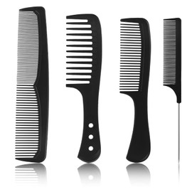 4-Piece Hair Comb Set, Barber Tooth Comb with Handle, Hair Styling Comb, Antistatic Coarse Zinc, Black Fine Comb for Men and Women