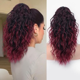 Isaic_hair Claw Long Wavy Ponytail Extension Black Brown 30" Curly Pony Tail Clip in Hair Extensions for Women Fluffy Natural Looking Synthetic braiding hair:_Mix Purple Claw clip Ponytails_30inch