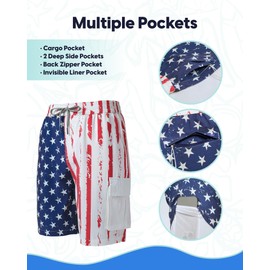 maamgic Mens Swim Trunks with Compression Liner 9 inch Quick Dry Men Bathing Suit Stretch Board Shorts American Flag