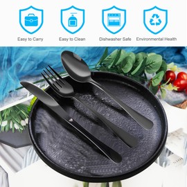 4PCS Premium Travel Utensils With Case, Stainless Steel Reusable Portable Utensils Set With Case, Lengnoyp Travel Silverware Set With Case for Lunch Box Includ Fork Spoon Knife Set, Black