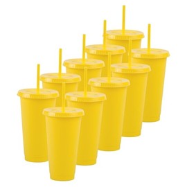 UUPZ Vasos de Plastico Reusable Set de 10, 20, 30, 50, 60 y 90 Vaso con Popote y Tapa de 24 oz tipo Termos para Cafe (Vaso tipo Termo Reusable/Plastic