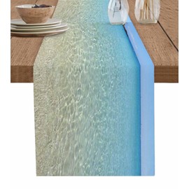Blue Ocean Theme Table Runner 48" Long Waves and Beach Texture Non-Slip Table Runner Dresser Scarves, Washable Table Runner for Kitchen Dining Family Gatherings, Parties, Wedding Table Art Decor