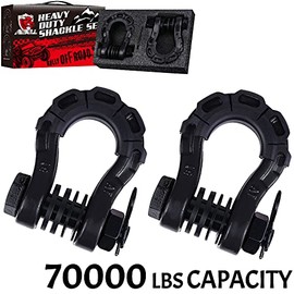 AMBULL Shackles Upgrade 3/4" D Ring Shackle (2 Pack) 70,000 lbs Break Strength with 7/8" Pin, Isolator and Washer Kits for Use with Tow Strap, Winch, Off-Road Truck Vehicle Recovery, Black