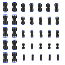 HUAZIZ Pack of 35 Straight Pneumatic Connectors, Air Push Quick Attachments, Pneumatic Fittings Push in Quick Coupling Connector for Air Water Hose Connection 4/6/8/10/12/14/16 mm