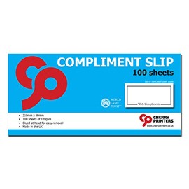 Cherry Compliment Slip 210mm x 99mm | 100 Sheets | 120gsm | Glued at Head for Easy Removal | Made in the UK | Professional Stationery Pad for Business and Personal Use