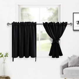 DWCN Blackout Curtains for Living Room, Bedroom, Kitchen & Basement - 52 x 30 Inch, Black, 1 Pair