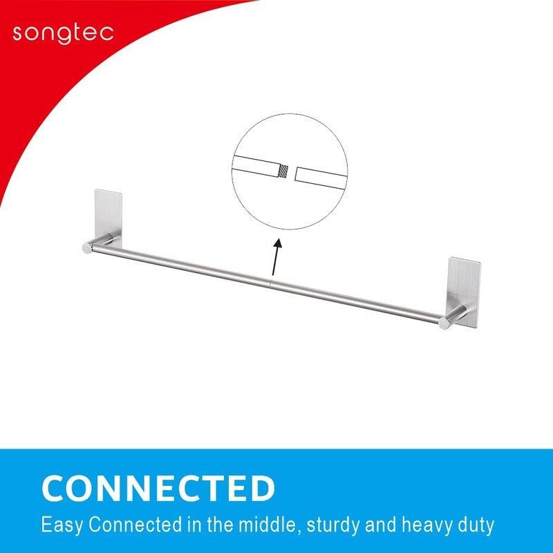 Adhesive Bath Towel Bar 24-inch, No Drill Stick On Towel