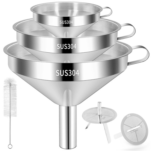 Metal Stainless Steel Funnels, Large Small Funnel Set of 3