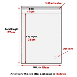 Zydiwo Pack of 200 Transparent Cellophane Bags Sticker Bag Small Plastic Bag OPP for Confetti Jewellery Gift Doll (15 x 27 cm)