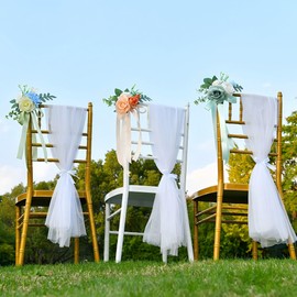 Pmnzdy Wedding aisle decoration artificial rose flower wedding chair decoration wedding chair decoration wedding chair back flowers with ribbons wedding bows chair bows church decoration wedding car