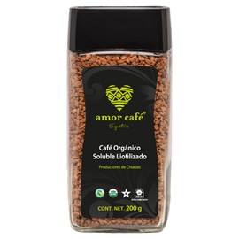 Amor Café Orgánico Liofilizado 200 g – Café Soluble Premium de Chiapas, 100% Orgánico Mexicano, Sabor Intenso y Natural, Instantáneo