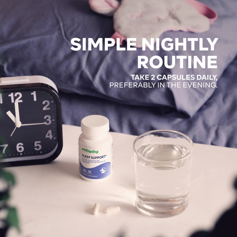 Wellsgoing Sleep Support Supplement, Herbal Blend with Magnesium Glycinate, L-Theanine,