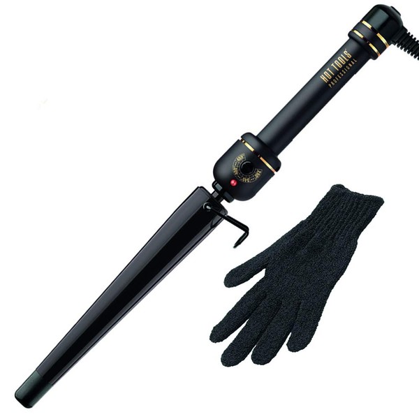 HOT TOOLS Professional Black Gold XL Tapered Curling Wand for Long Lasting Curls or Waves, 1 1/4 Inches
