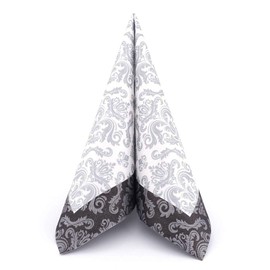 50 Napkins Ornament Fabric-Like 40 x 40 cm - Baroque Silver - Colour: Black