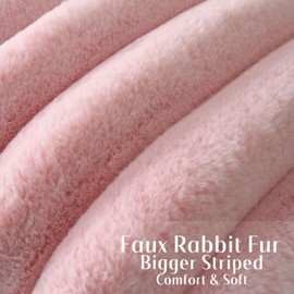 FUTEI Pink Decorative Throw Pillow Covers 18x18 Inch Set of 2, Square Soft Faux Rabbit Fur Big Striped Cushion Cover,Home Decor for Couch Sofa Bed Living Room
