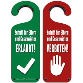 Blechwaren Fabrik Braunschweig GmbH Cult Door Hanger – ZUTRITT FÜR ELTERN & GeschWISTER ERLAUBT/VERBOTEN – Aluminium Door Sign 26 x 9 cm
