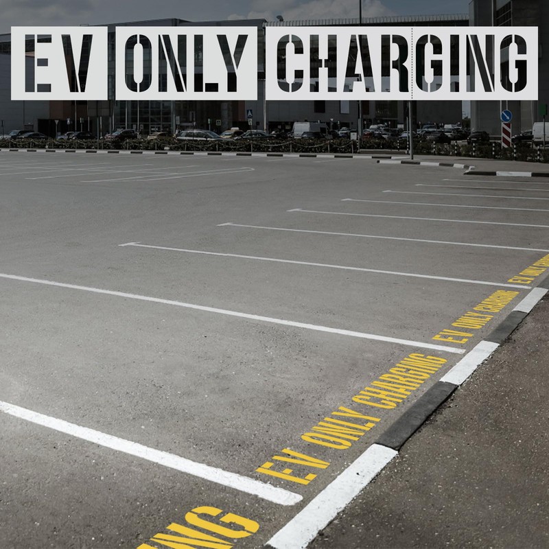 6pcs EV CHARGING ONLY Pavement Stencil, 4 inches Electric Vehicle