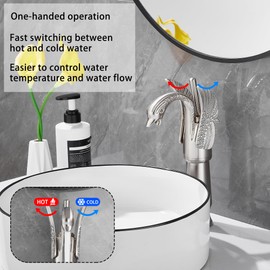 GGStudy Brushed Nickel Swan Shape Single Handle 1Hole Bathroom Vessel Sink Faucet Deck Mount Lavatory Sink Faucet