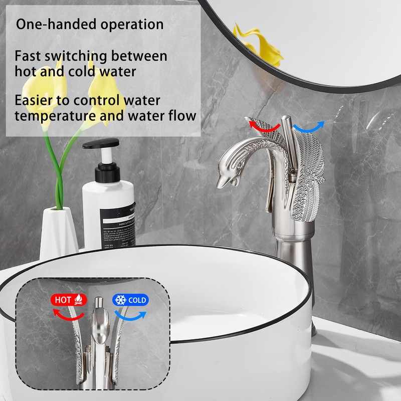GGStudy Brushed Nickel Swan Shape Single Handle 1Hole Bathroom Vessel