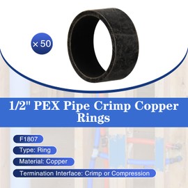 50 Pack 1/2" PEX Copper Crimp Rings, for Pex Pipe Connection (1/2", 50 Pack)