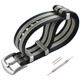 MZBUTIQ Watch Strap 20 mm Seat Belt Black/khaki/grey Nylon Watch Bands One-piece 4 Ring Watch Bracelet