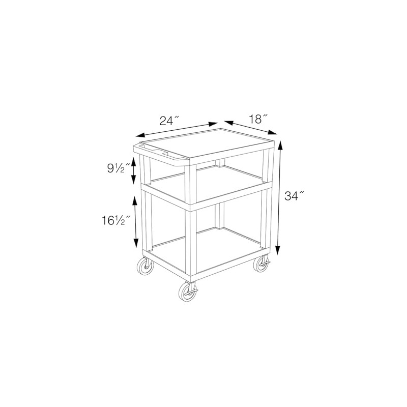 FSE 373-WT34 34"H AV Cart - Three Shelves - Black