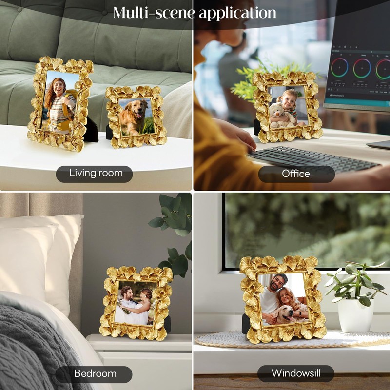 JOJOWISE 4x4 Picture Frame, Gold Ornate Leaf Texture Handmade Resin