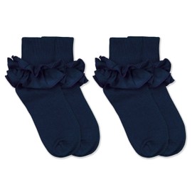Jefferies Socks Girls Misty Ruffle Turn Cuff Socks 2 Pair Pack (Infant - USA Shoe 1-4 - Age 3-12 Months, Navy)