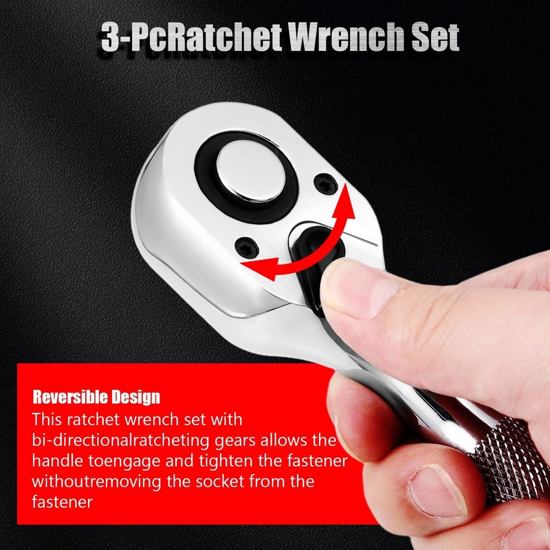 DSBYKJ 3-Piece Elbow Ratchet Set in Different Sizes, 1/2, 3/8,