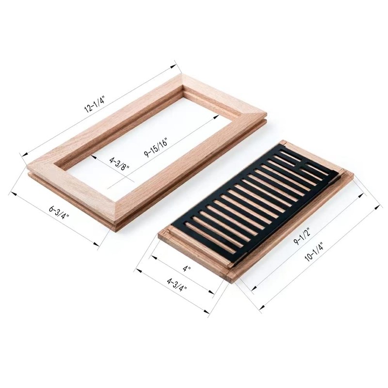 White Oak Hardwood Flush Mount Floor Register, 4X10 Inch, with