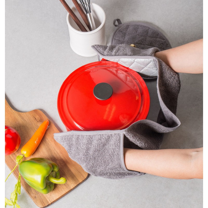 DII Basic Terry Collection 100% Cotton Quilted, Double Mitt, Gray,