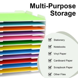 LOSADY 12x12 Paper Organizer, 12-Tier Scrapbook Paper Storage, Stackable Desktop File Holder for Home, Office, Classroom, and Craft Room