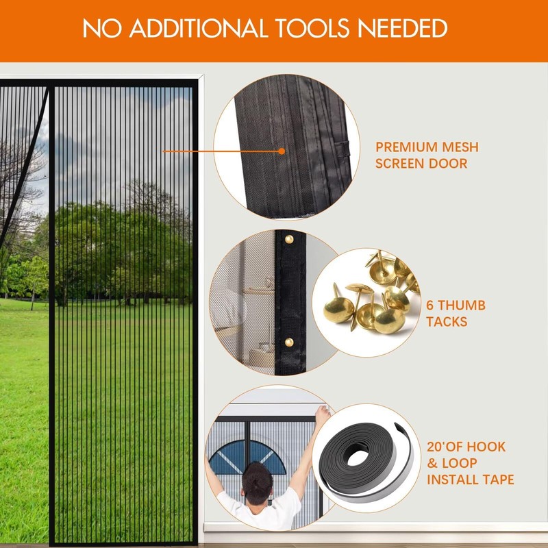 Magnetic Screen Door for Tall Doors, Durable Mesh with Magnetic