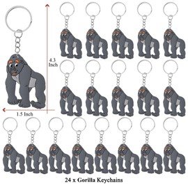 KeeStar 24 Pack Gorilla Keyring Party Favor Packs for Safari Jungle Baby Shower, Birthday Party Goodie Bag Fillers, School Carnival Rewards, Classroom Prize