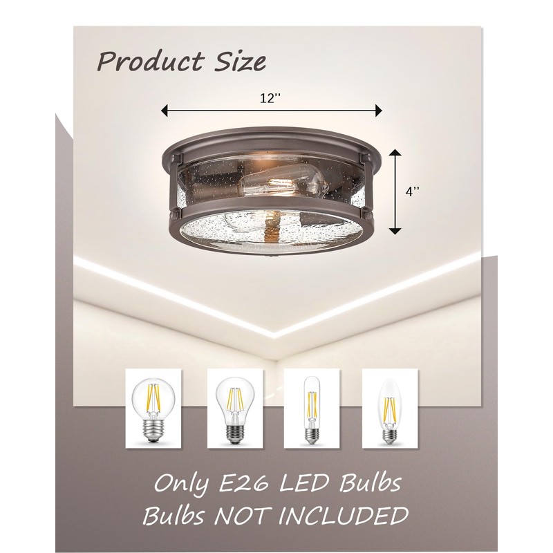 FOITTON 2Pack Industrial Flush Mount Light Fixture, 2-Light Farmhouse Ceiling