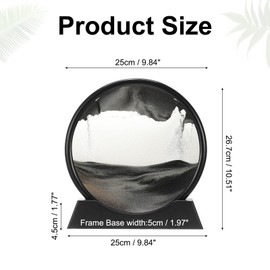 PATIKIL Moving Sand Art Liquid Motion, 12" Round Glass 3D Moving Sand Art Pictures Display Frame for Relaxing Office Home Desktop Decor, Black(Black Frame)