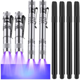 Tegeme 8 Pcs Black Light Markers Set 4 Invisible Ink Pen 4 Mini UV Flashlights Invisible Ink Marker Disappearing Pen for Spy Gadgets Secret Message Gift Party Favors(Silver and Black)