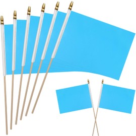 WEITBF 12Pcs 8×12 Inch Solid Light Blue Flags Small Blank Sublimation DIY Flags on Stick Mini Triangle Handheld Solid Color Graffiti Flag