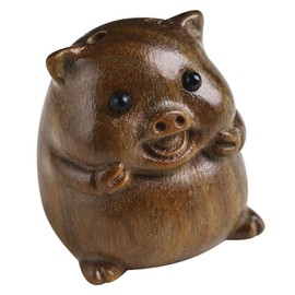 Sosoport Wooden Pig Charm Keychain Pendant Hand Carved Green Sandalwood Zodiac Pig Statue Animal Decor for Keys Bags Home Office Unique Gift Accessory