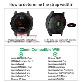 22mm Quickfit Watch Bands for Garmin Tactix 8/Fenix 8 AMOLED-47mm/7/7 Pro/6/6 Pro/5/5 Plus/quatix 7 Pro,Silicone Sport Strap Compatible with Garmin Fenix E/Descent G2/G1 Solar/Forerunner 945/955/965