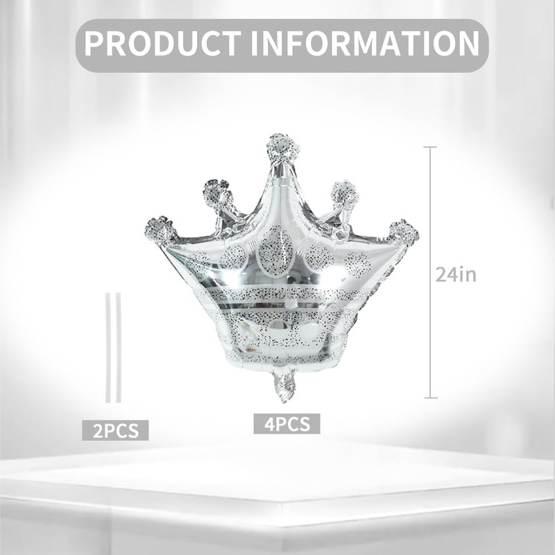 Vuzvuv 4 Pcs Crown Balloons 24 Inch Silver Crown Shaped