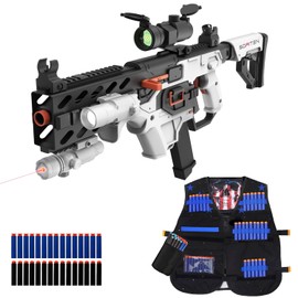 SOFITEN Realistic Toy Automatic Sniper Rifle Tactical Vest Toy Foam Blaster with 120 Darts IR and Flashlight The Shooting Outdoor Activity Game Gifts for Adults Kids Birthday Xmas