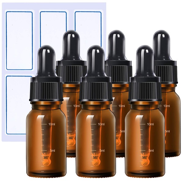 Teenitor Blackout Jar with Eyedropper, 10ml Aroma Oil Bottles, 6 Bottles with Aroma Darkening Jars, Graduated Essential Oil Bottles, Glass, Aroma Storage Containers, Brown Blackout Jar, Label Sticker