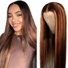 AiPliantfis Straight Human Hair Wig Brown Echthaar Perücke Damen 4X1