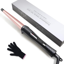 Hair Curling Wand, 1/2-1 Inch Tapered Curling Iron, Professional Ceramic Hair Curler Wand for Long & Short Hair, Curling Iron with 2 Temperature, Include Heat Protective Glove-Rose Pink