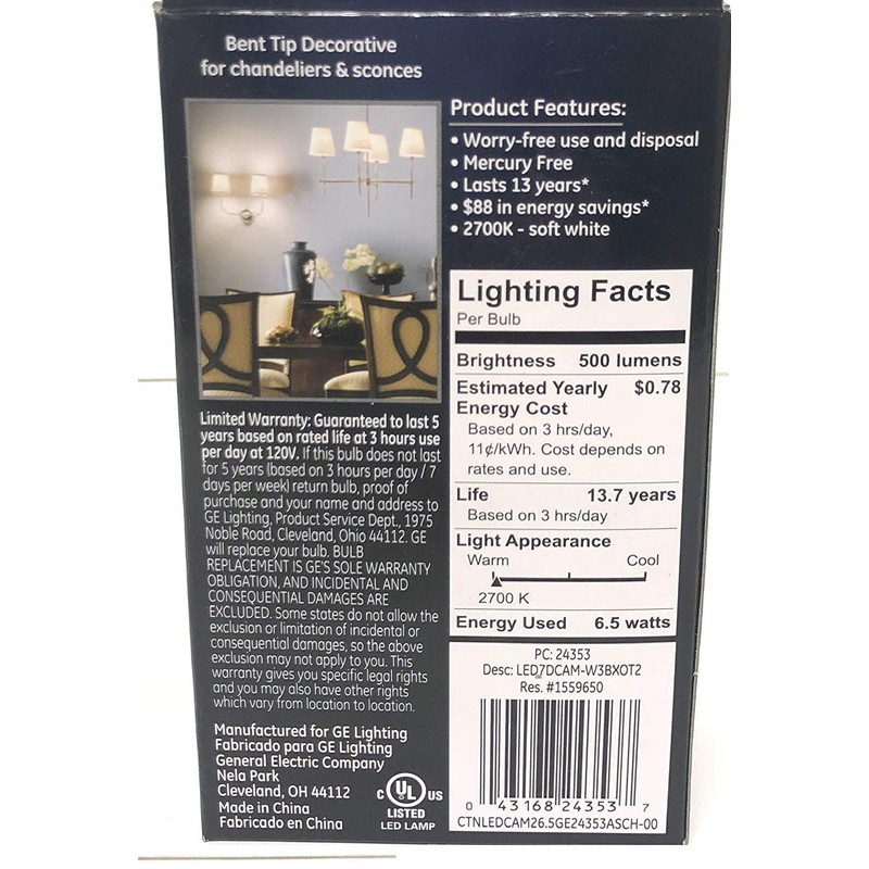 Ge 24353 Decorative Soft White 60w Dimmable Pack 2