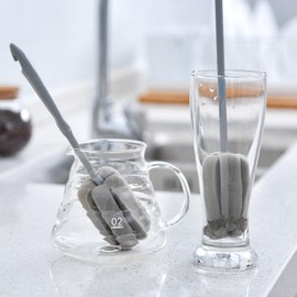 2PCS Grey Soft Sponge Bottle Cleaning Brush Plastic Handle 1 Long 1 Short Washing vase Bottle Pot Cleaner（2 Size 10”15”）