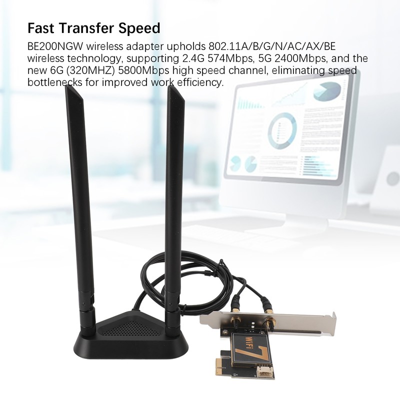 BE200NGW PCI Ex1 WiFi Card with 8DB Antenna 8774Mbps WIFI7